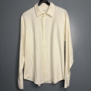 Sandro Mens Shirt Button Down XXL Cotton Long Sleeve Preppy Casual Beige Neutral